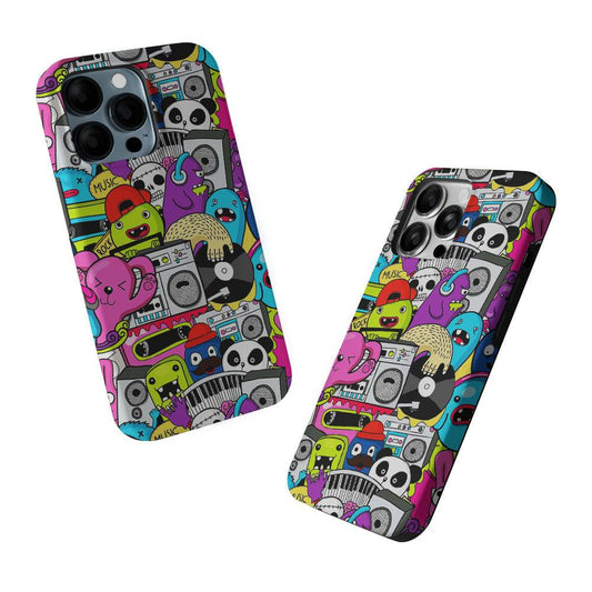 Doodle Monsters Music Pattern 2 in 1 Tough Phone Case-Oxvistore