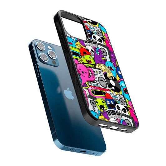 Doodle Monsters Music Pattern 2D Rubber Phone Case-Oxvistore