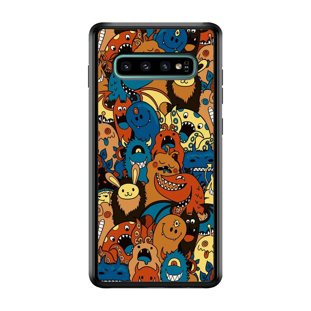 Doodle Monsters Take a Rest With Smile Samsung Galaxy S10 Case-Rubber Black (2D Case)-Oxvistore