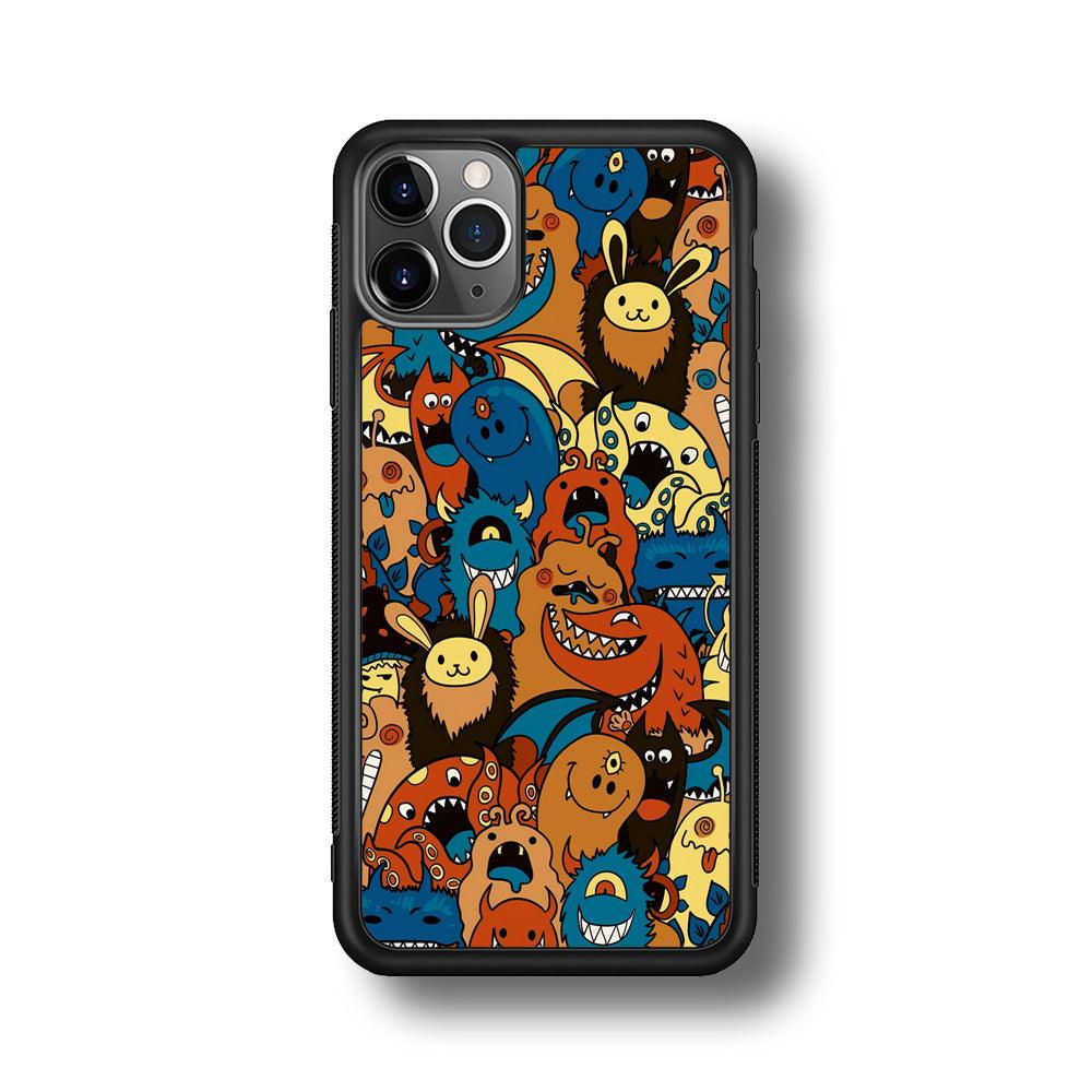 Doodle Monsters Take a Rest With Smile iPhone 11 Pro Case-Rubber Black (2D Case)-Oxvistore