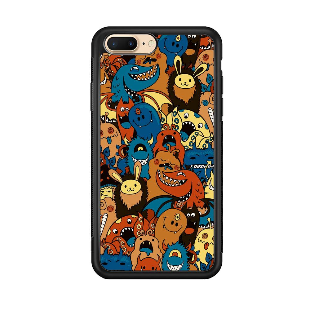 Doodle Monsters Take a Rest With Smile iPhone 8 Plus Case-Rubber Black (2D Case)-Oxvistore