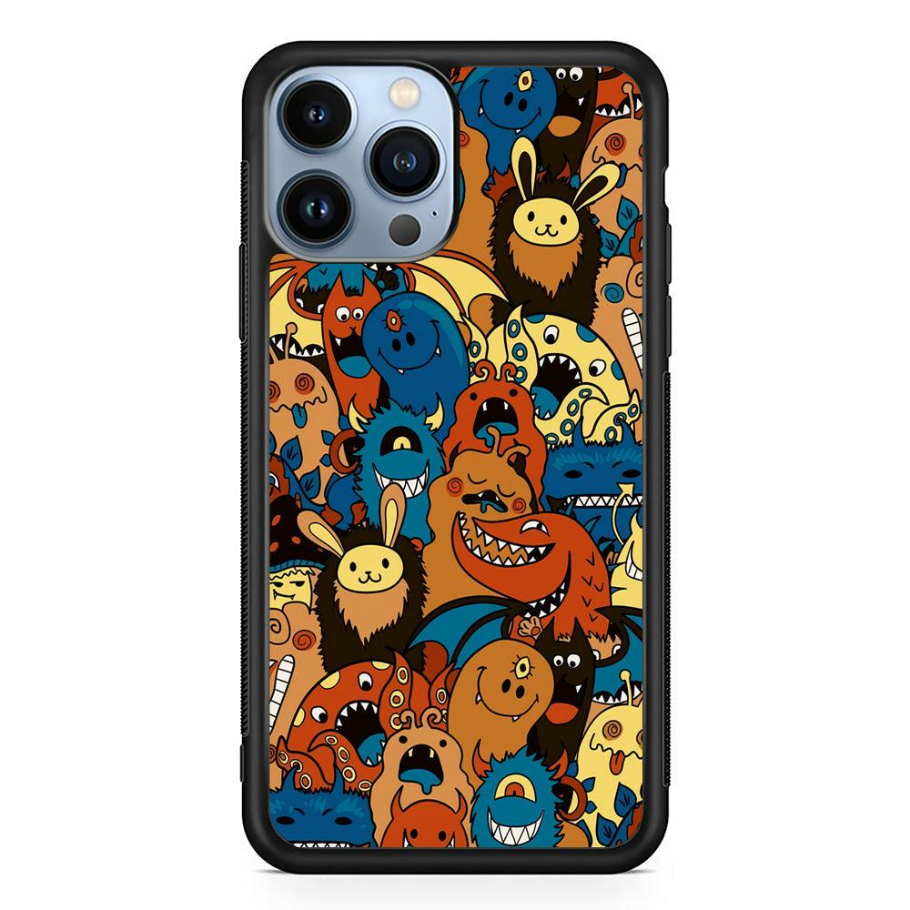 Doodle Monsters Take a Rest With Smile iPhone 14 Pro Max Case-Rubber Black (2D Case)-Oxvistore