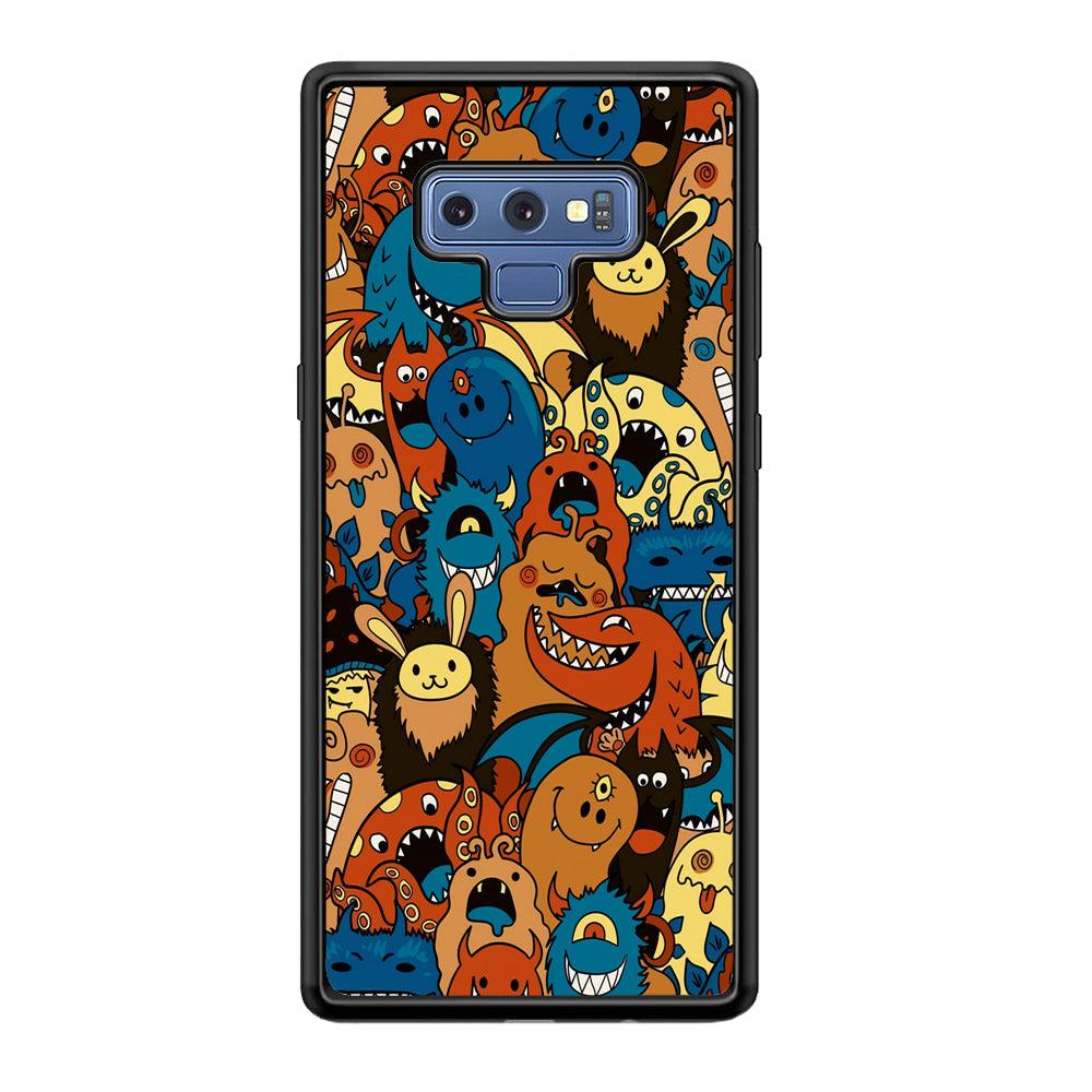 Doodle Monsters Take a Rest With Smile Samsung Galaxy Note 9 Case-Rubber Black (2D Case)-Oxvistore
