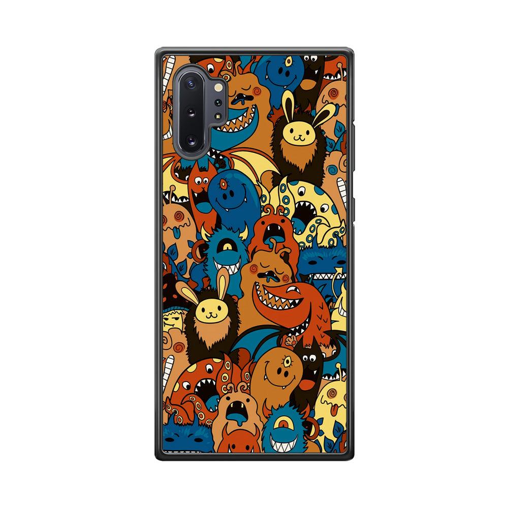 Doodle Monsters Take a Rest With Smile Samsung Galaxy Note 10 Plus Case-Rubber Black (2D Case)-Oxvistore