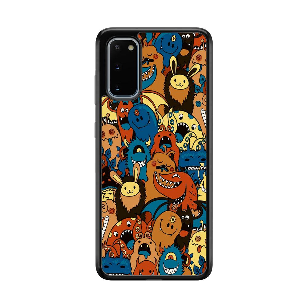 Doodle Monsters Take a Rest With Smile Samsung Galaxy S20 Case-Rubber Black (2D Case)-Oxvistore