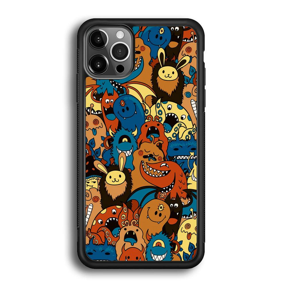 Doodle Monsters Take a Rest With Smile iPhone 12 Pro Case-Rubber Black (2D Case)-Oxvistore