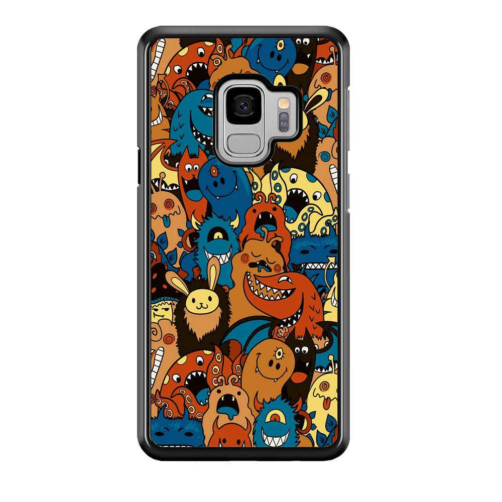 Doodle Monsters Take a Rest With Smile Samsung Galaxy S9 Case-Rubber Black (2D Case)-Oxvistore