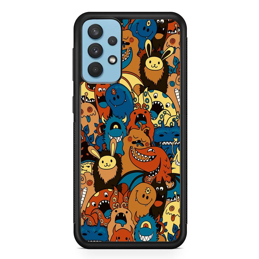 Doodle Monsters Take a Rest With Smile Samsung Galaxy A32 Case-Rubber Black (2D Case)-Oxvistore