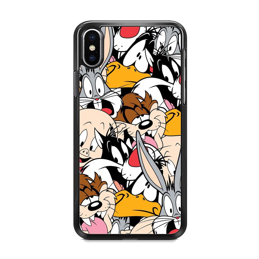 Doodle Looney Tunes Stars iPhone X Case-Rubber White (2D Case)-Oxvistore