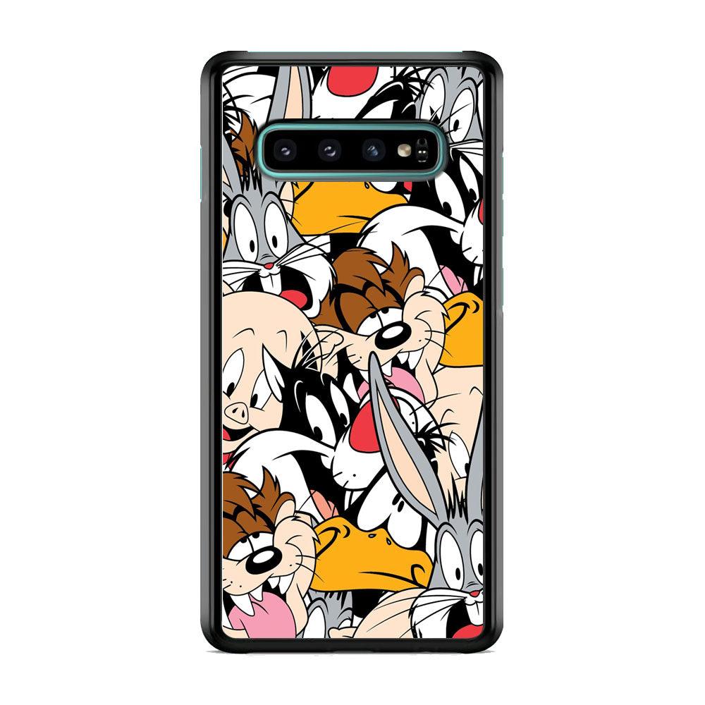 Doodle Looney Tunes Stars Samsung Galaxy S10 Plus Case-Rubber White (2D Case)-Oxvistore