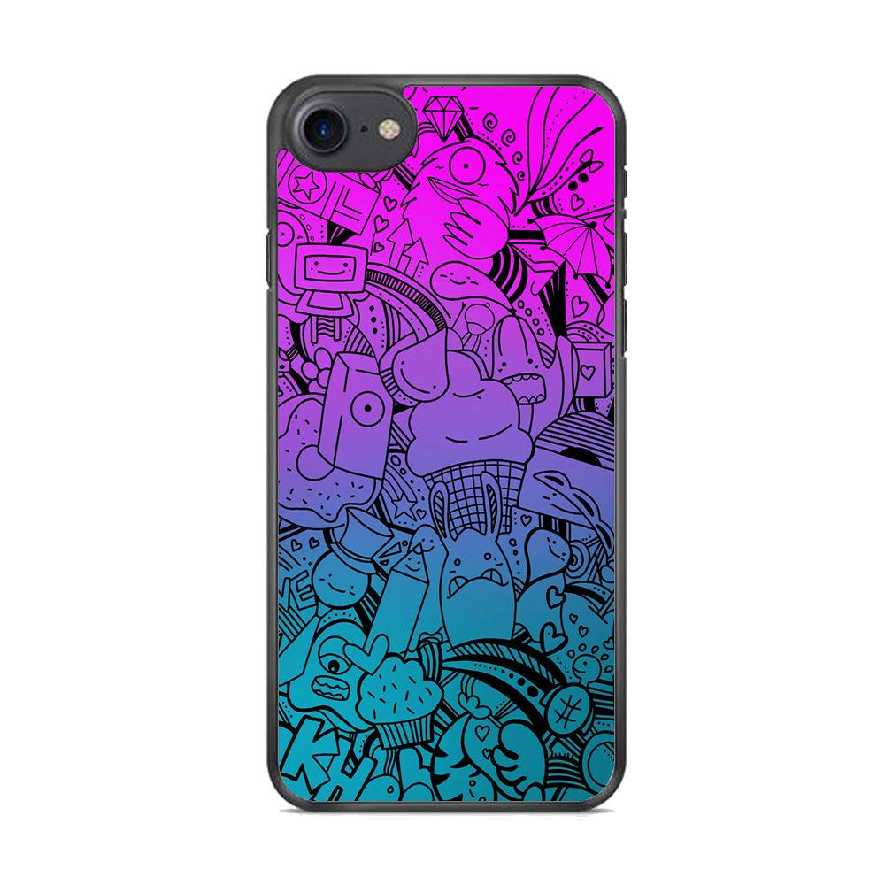 Doodle Twilight Cartoon iPhone 8 Case-Rubber Black (2D Case)-Oxvistore