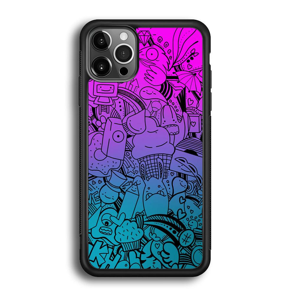 Doodle Twilight Cartoon iPhone 12 Pro Case-Rubber Black (2D Case)-Oxvistore