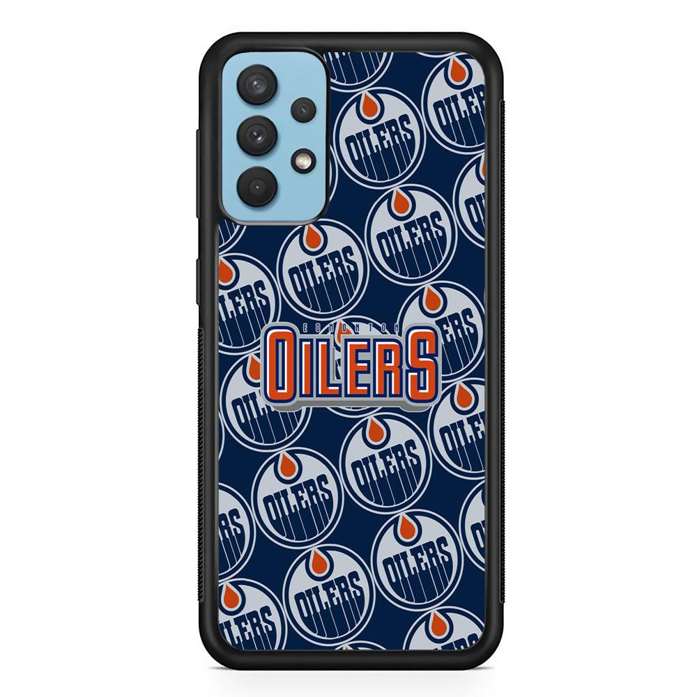 Edmonton Oilers Blue Patern Assembly Samsung Galaxy A32 Case-Rubber Black (2D Case)-Oxvistore