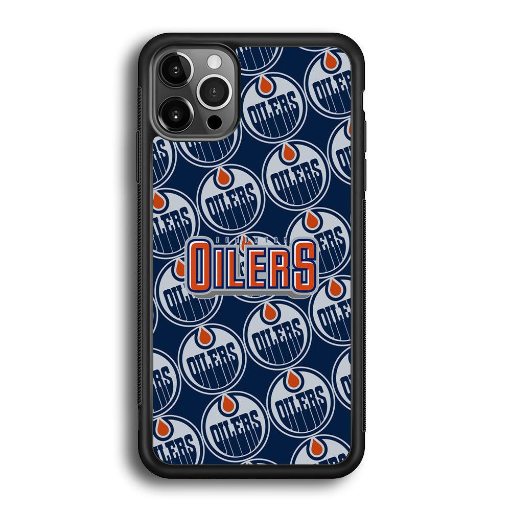 Edmonton Oilers Blue Patern Assembly iPhone 12 Pro Case-Rubber Black (2D Case)-Oxvistore
