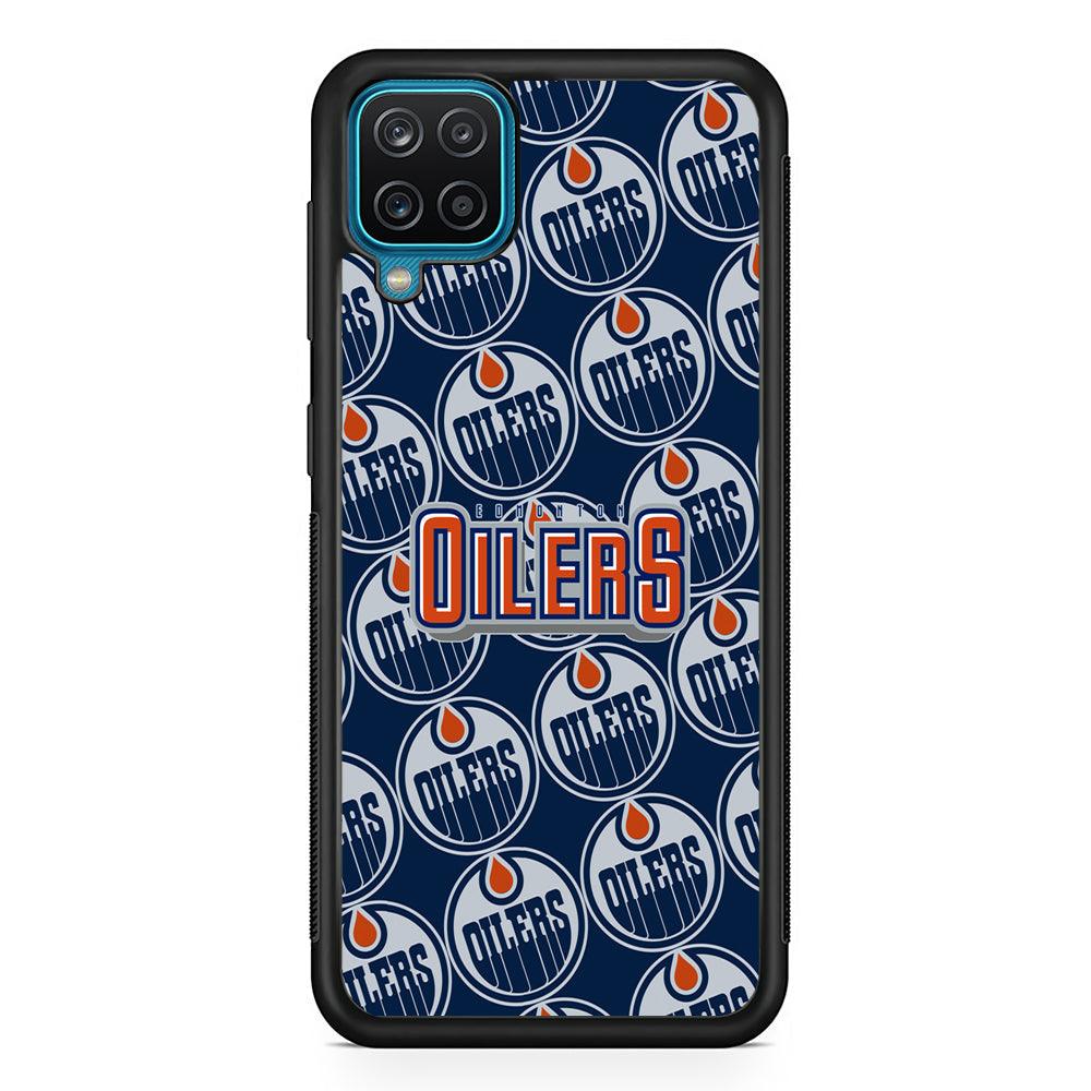 Edmonton Oilers Blue Patern Assembly Samsung Galaxy A12 Case-Rubber Black (2D Case)-Oxvistore