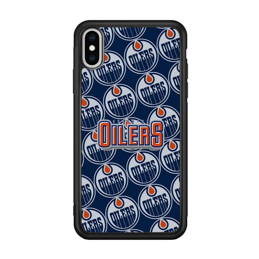 Edmonton Oilers Blue Patern Assembly iPhone XS Case-Rubber Black (2D Case)-Oxvistore