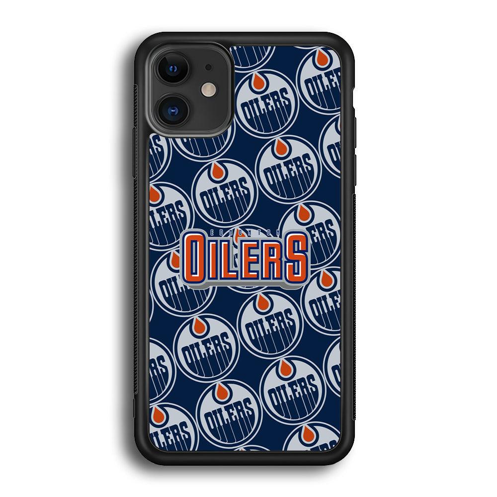 Edmonton Oilers Blue Patern Assembly iPhone 12 Case-Rubber Black (2D Case)-Oxvistore