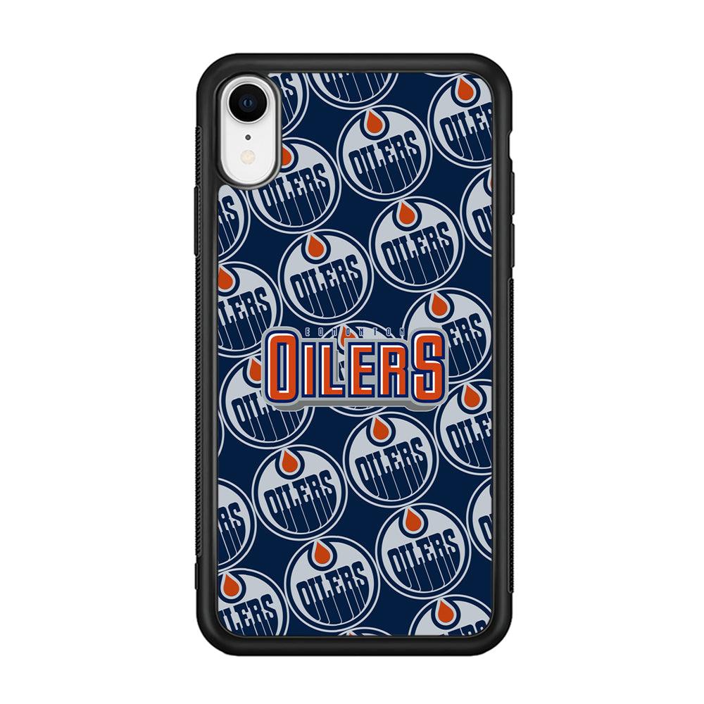 Edmonton Oilers Blue Patern Assembly iPhone XR Case-Rubber Black (2D Case)-Oxvistore