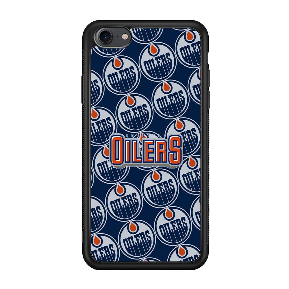 Edmonton Oilers Blue Patern Assembly iPhone 8 Case-Rubber Black (2D Case)-Oxvistore