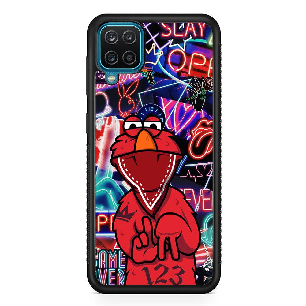 Elmo Rapping The Night Samsung Galaxy A12 Case-Rubber Black (2D Case)-Oxvistore