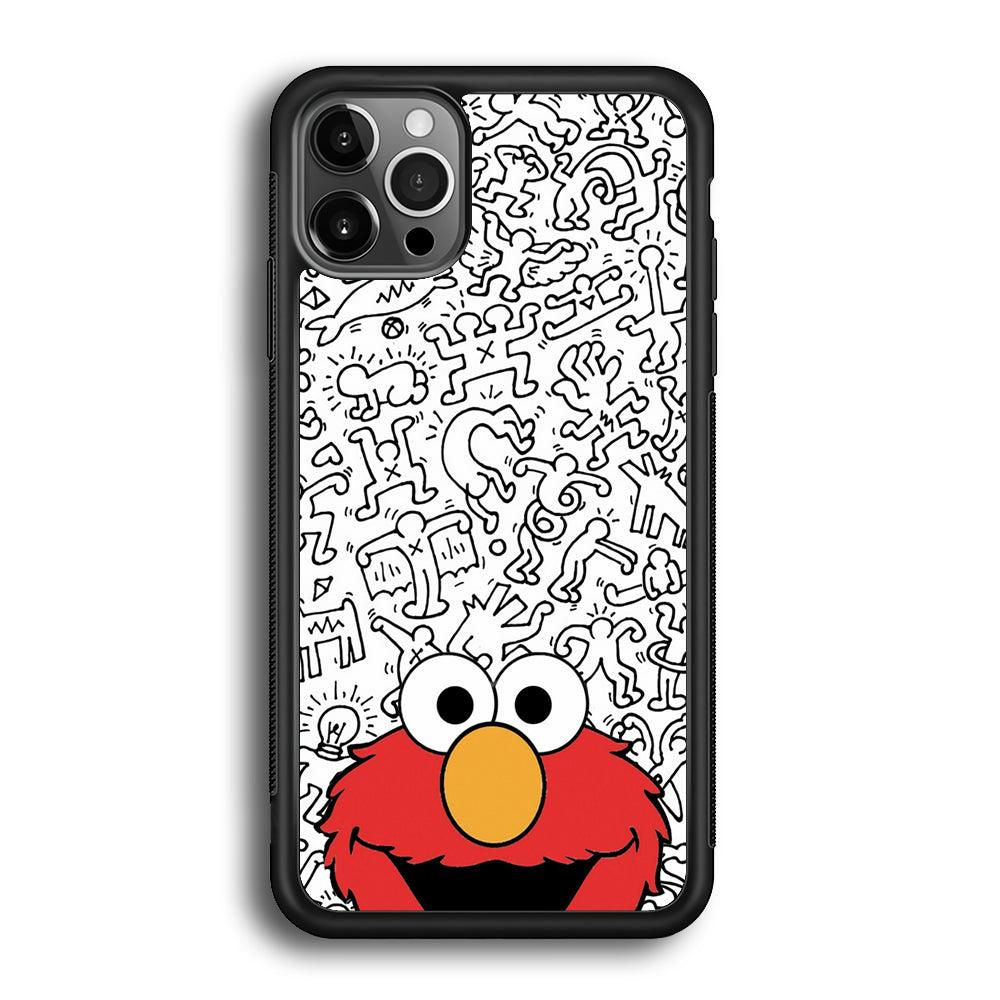 Elmo in Doodle Screen iPhone 12 Pro Max Case-Rubber Black (2D Case)-Oxvistore