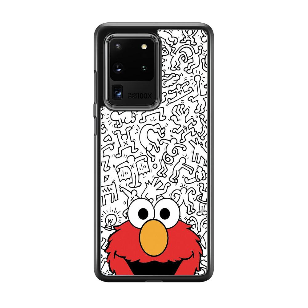 Elmo in Doodle Screen Samsung Galaxy S20 Ultra Case-Rubber Black (2D Case)-Oxvistore