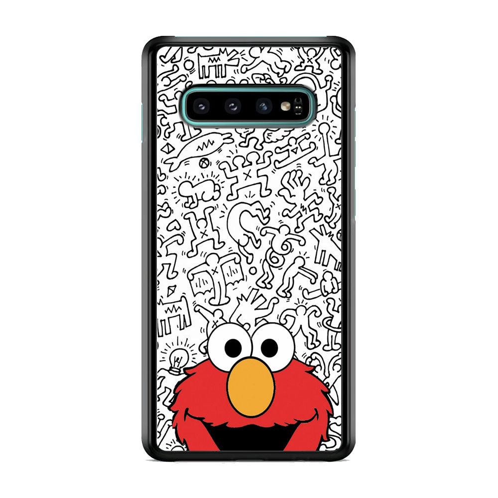 Elmo in Doodle Screen Samsung Galaxy S10 Plus Case-Rubber White (2D Case)-Oxvistore