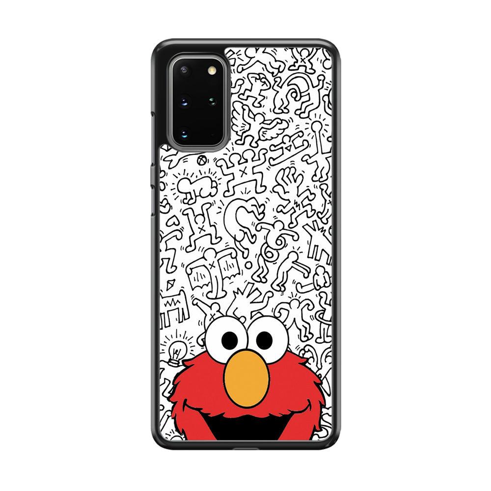 Elmo in Doodle Screen Samsung Galaxy S20 Plus Case-Rubber Black (2D Case)-Oxvistore