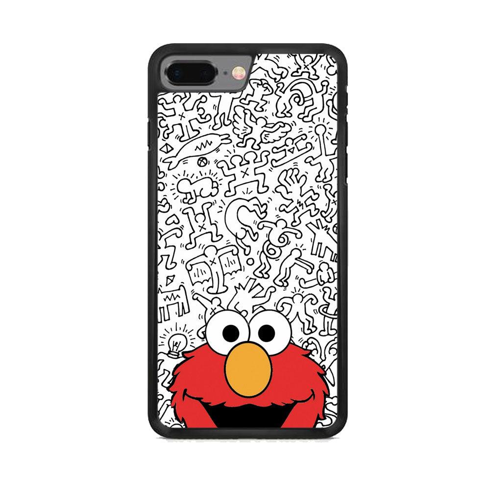Elmo in Doodle Screen iPhone 7 Plus Case-Rubber Black (2D Case)-Oxvistore