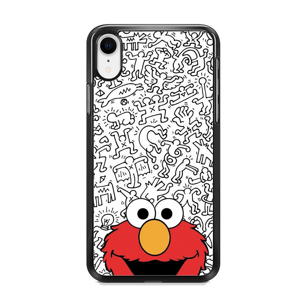 Elmo in Doodle Screen iPhone XR Case-Rubber White (2D Case)-Oxvistore