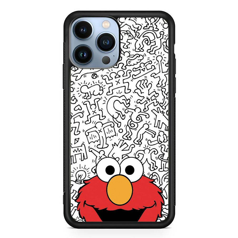Elmo in Doodle Screen iPhone 14 Pro Max Case-Rubber White (2D Case)-Oxvistore