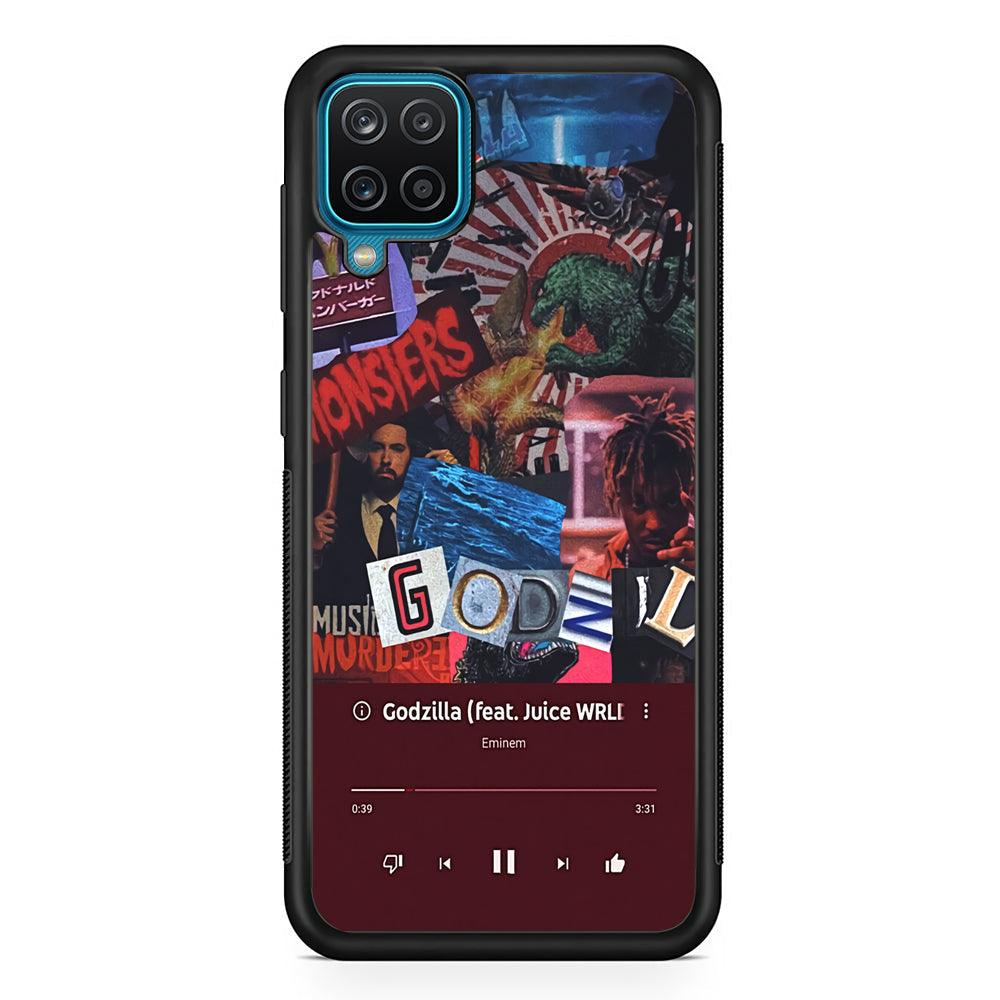 Eminem on Godzilla Frame Playlist Samsung Galaxy A12 Case-Rubber Black (2D Case)-Oxvistore