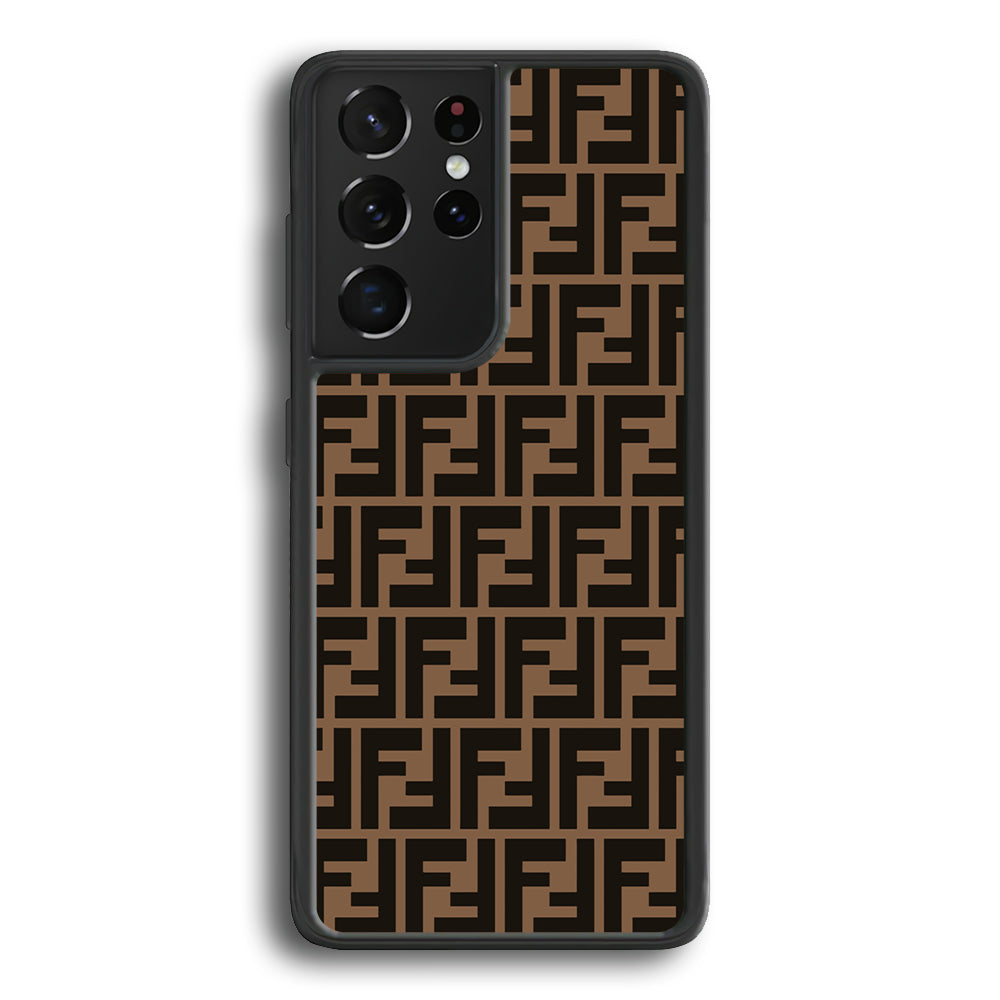 Fendi Brown Form Samsung Galaxy S24 Ultra Case-Rubber Black (2D Case)-Oxvistore