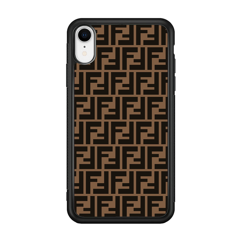 Fendi Brown Form iPhone XR Case-Rubber Black (2D Case)-Oxvistore
