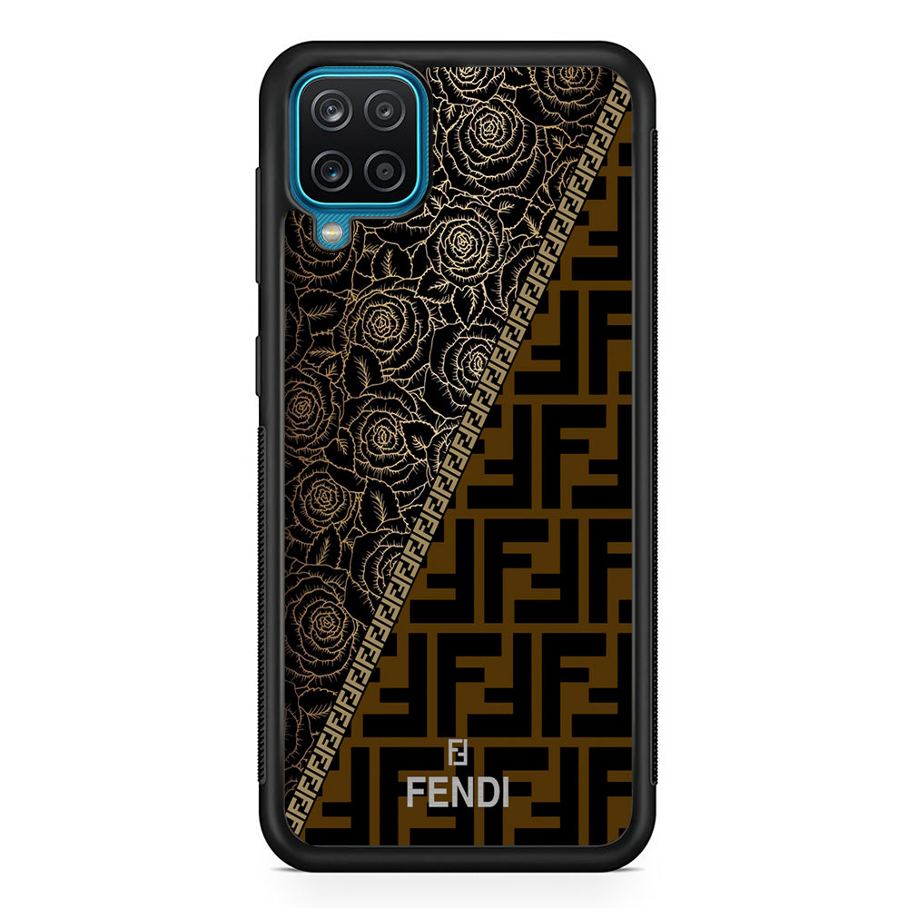 Fendi Slices Black Rose Samsung Galaxy A12 Case-Rubber Black (2D Case)-Oxvistore