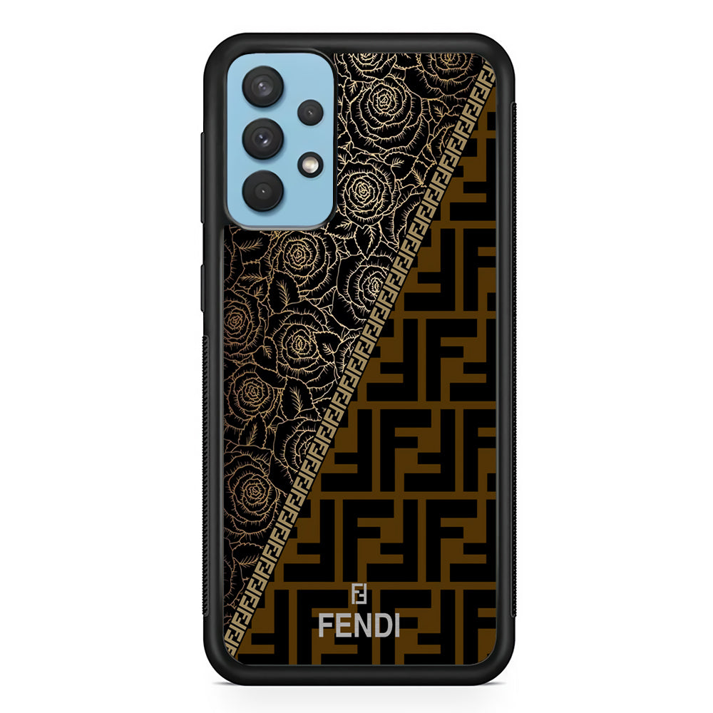 Fendi Slices Black Rose Samsung Galaxy A32 Case-Rubber Black (2D Case)-Oxvistore