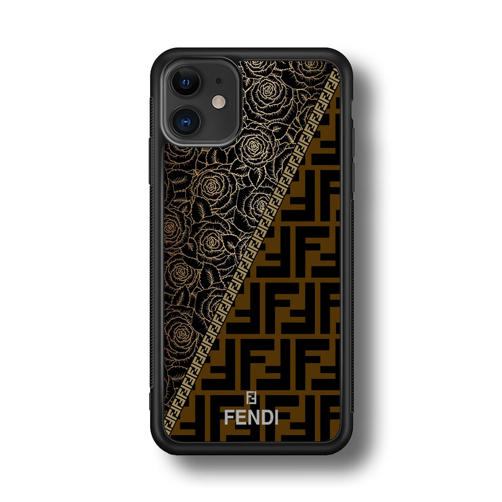 Fendi Slices Black Rose iPhone 11 Case-Rubber Black (2D Case)-Oxvistore