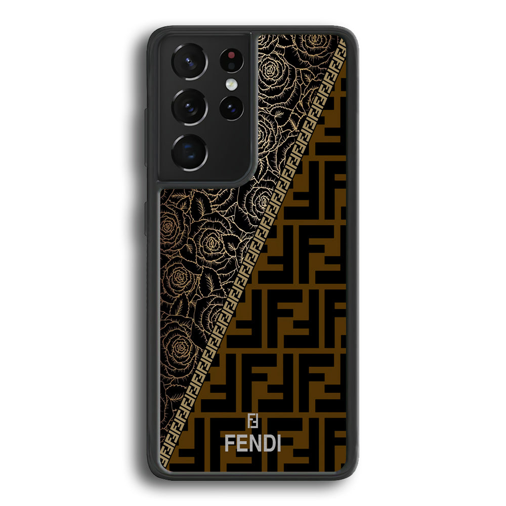 Fendi Slices Black Rose Samsung Galaxy S22 Ultra Case-Rubber Black (2D Case)-Oxvistore
