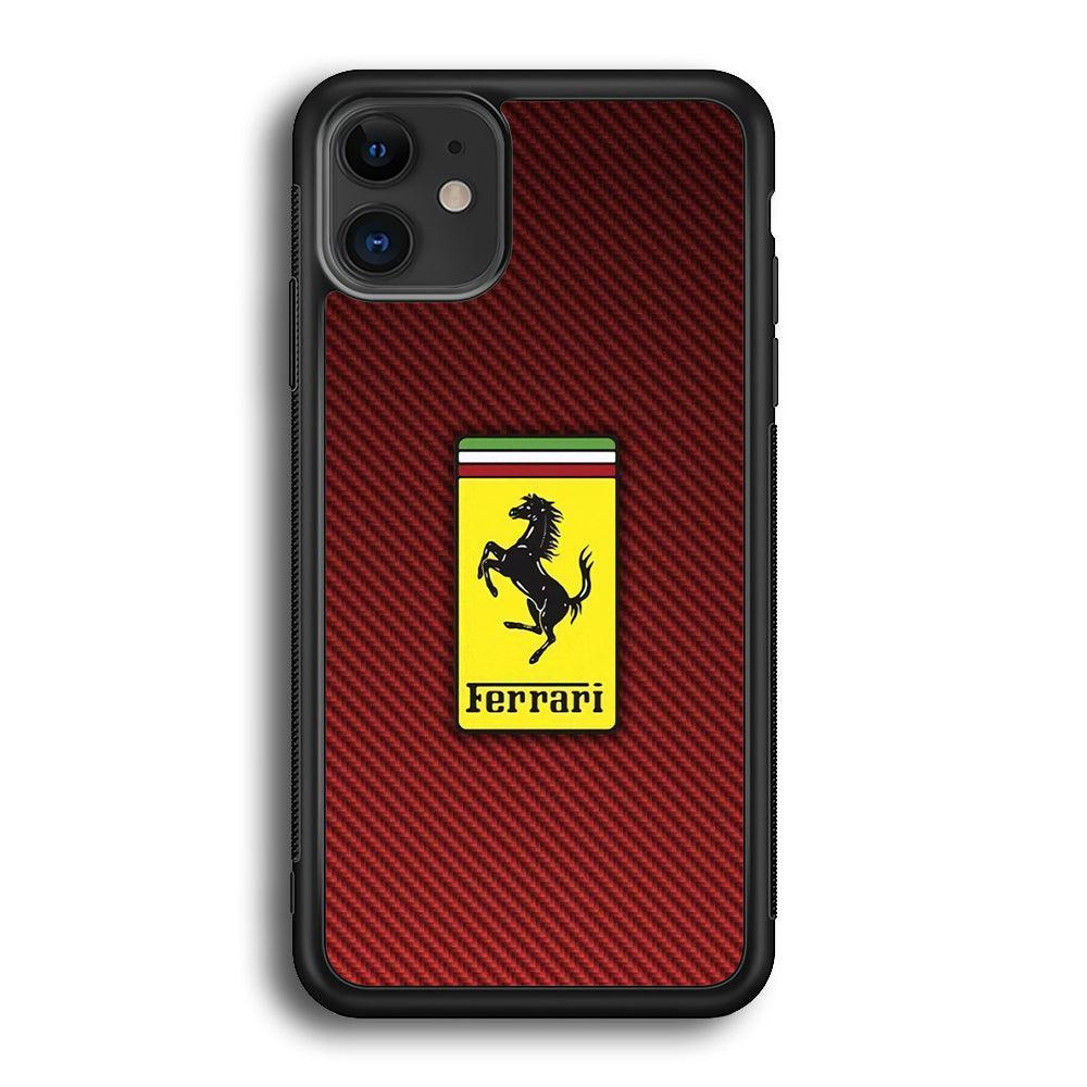 Ferrari Bloodshot Fiber iPhone 12 Case-Rubber Black (2D Case)-Oxvistore