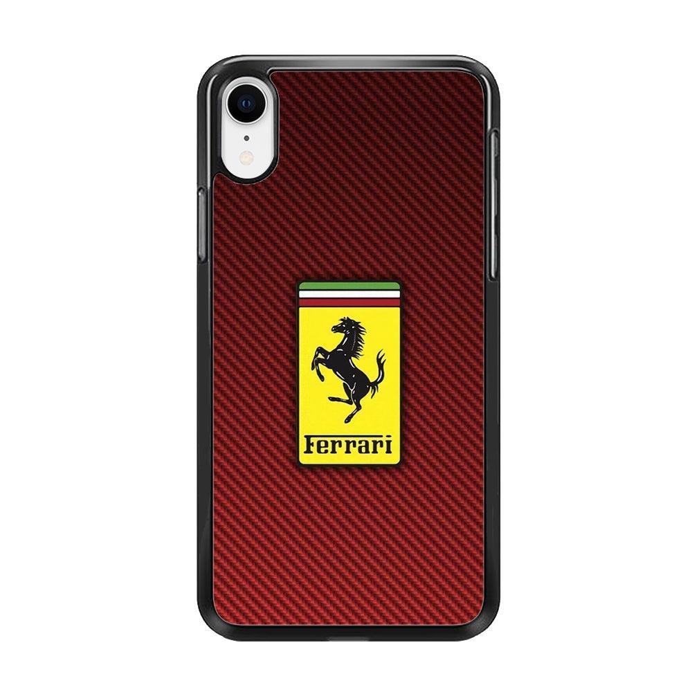Ferrari Bloodshot Fiber iPhone XR Case-Rubber Black (2D Case)-Oxvistore