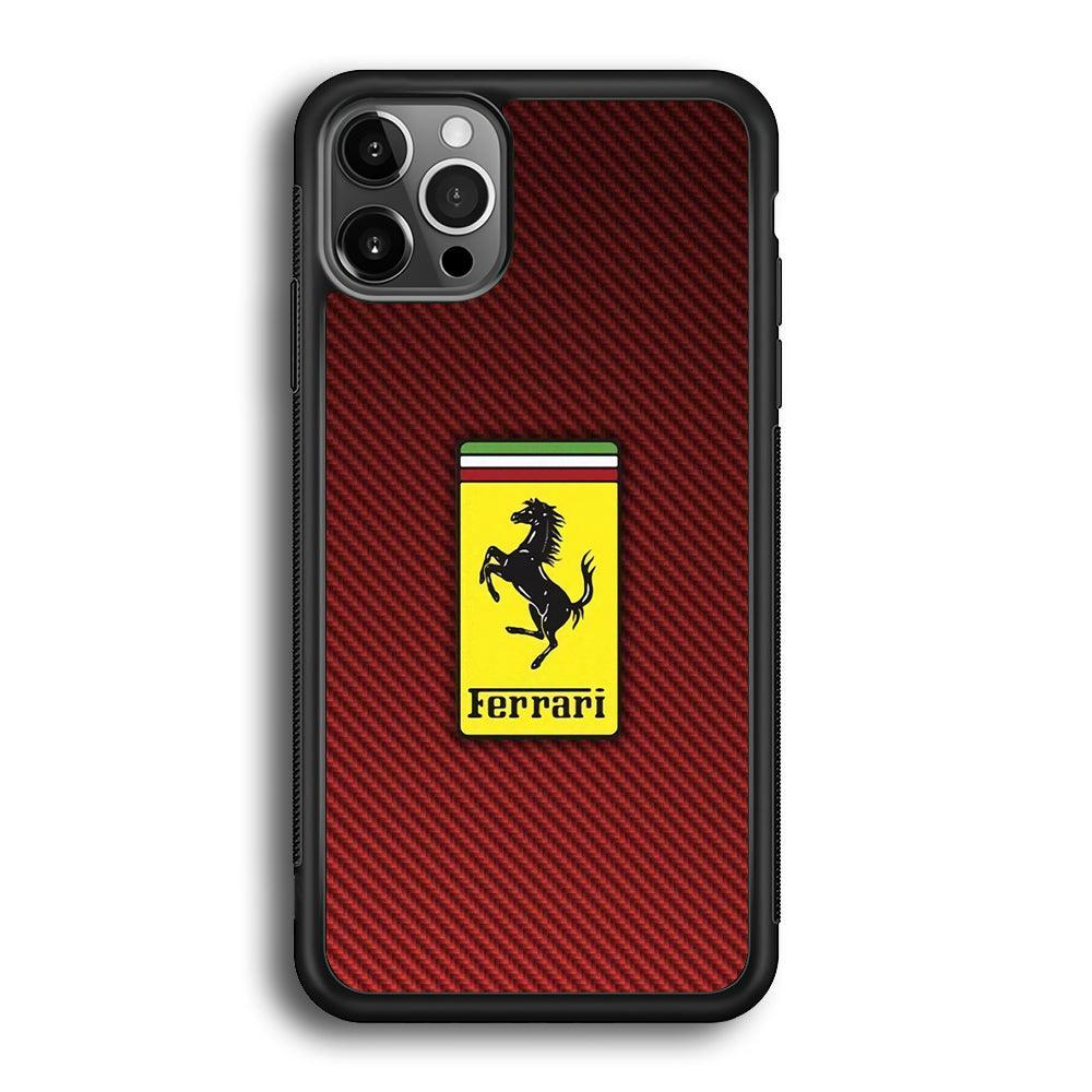 Ferrari Bloodshot Fiber iPhone 12 Pro Case-Rubber Black (2D Case)-Oxvistore