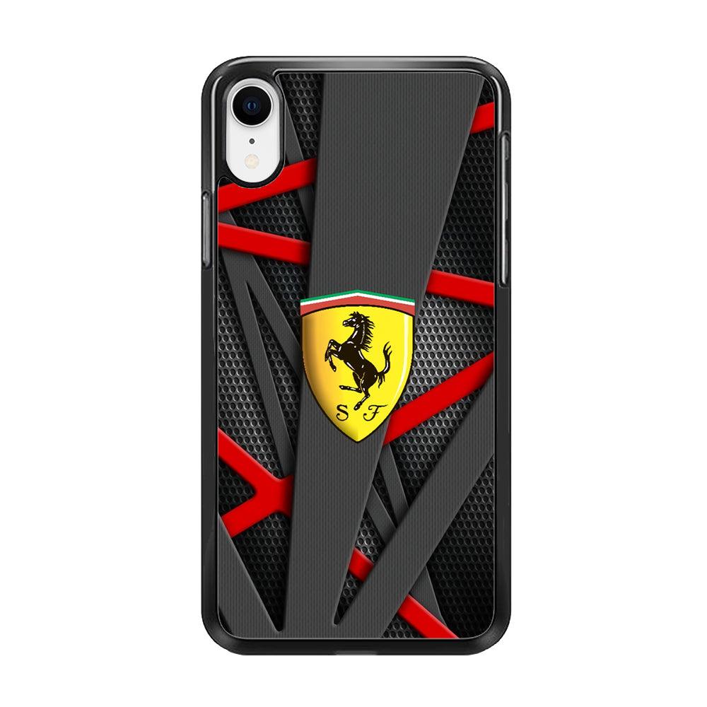 Ferrari Bold Red and Black iPhone XR Case-Rubber Black (2D Case)-Oxvistore