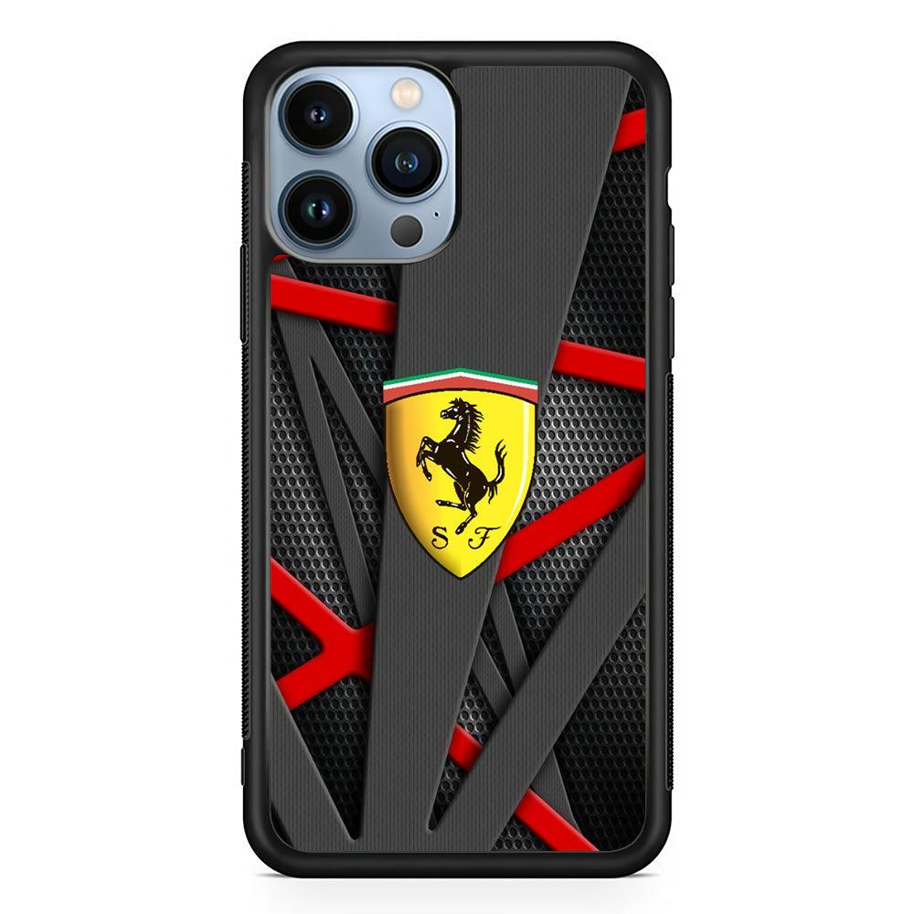 Ferrari Bold Red and Black iPhone 14 Pro Max Case-Rubber Black (2D Case)-Oxvistore