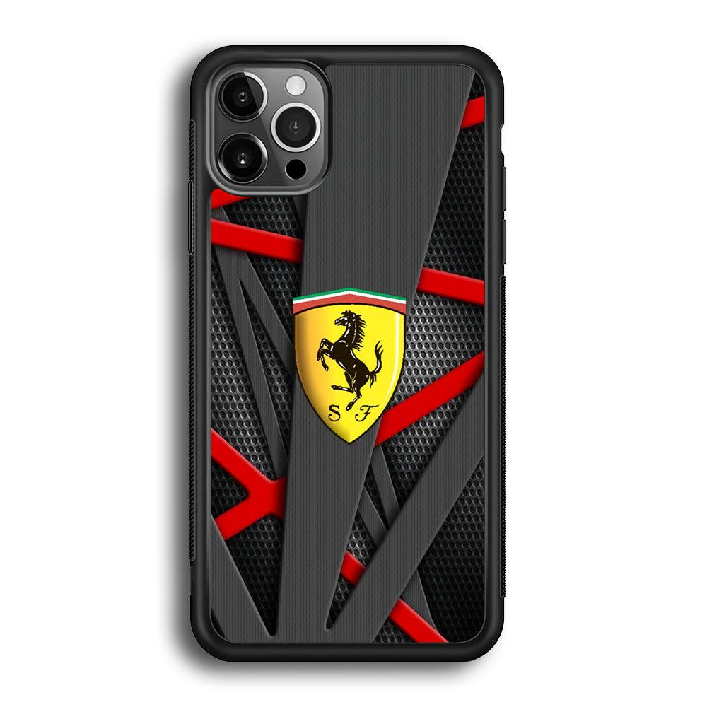Ferrari Bold Red and Black iPhone 12 Pro Case-Rubber Black (2D Case)-Oxvistore