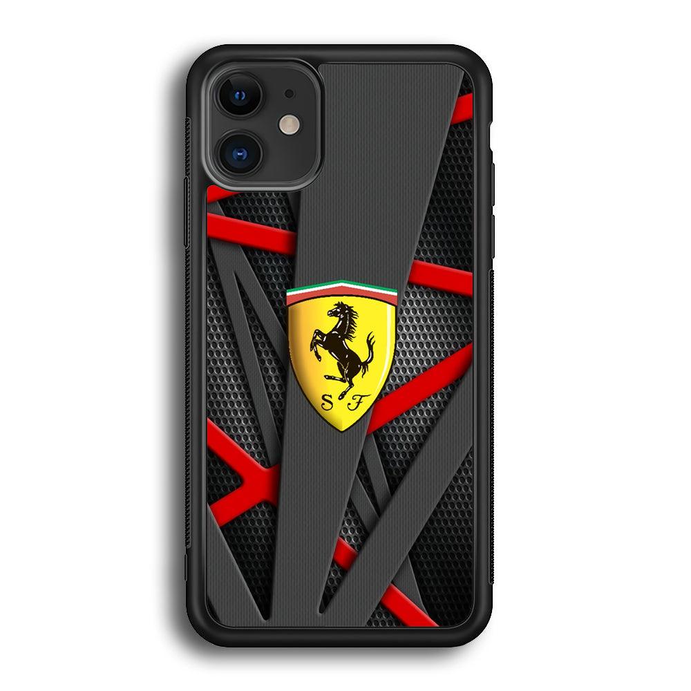 Ferrari Bold Red and Black iPhone 12 Case-Rubber Black (2D Case)-Oxvistore