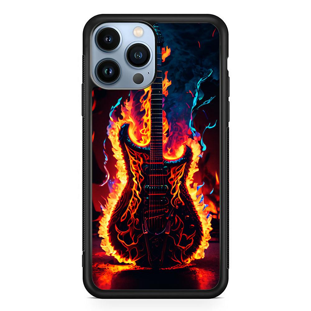 Flaming Guitar Art 2D Rubber Phone Case-Black-Oxvistore