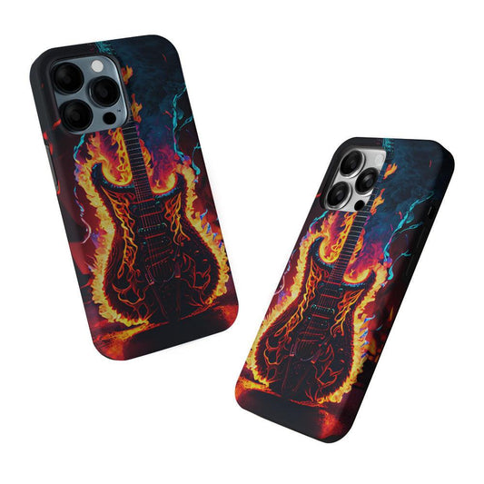 Flaming Guitar Art 2 in 1 Tough Phone Case-Oxvistore