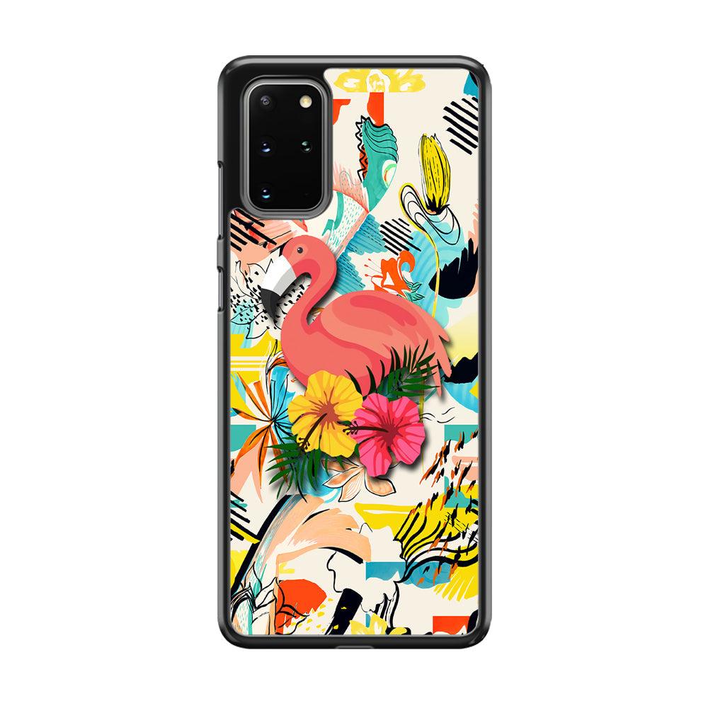 Flamingo Perch on Flower Samsung Galaxy S20 Plus Case-Rubber Black (2D Case)-Oxvistore