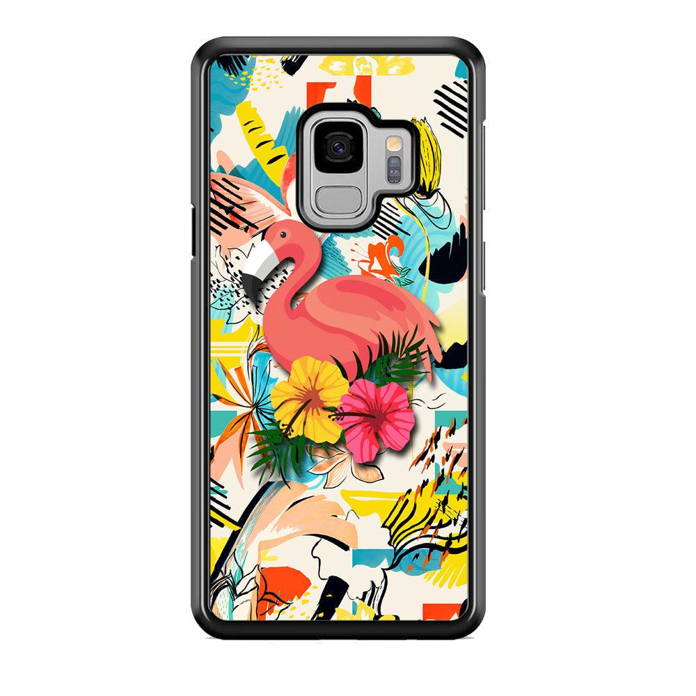 Flamingo Perch on Flower Samsung Galaxy S9 Case-Rubber White (2D Case)-Oxvistore