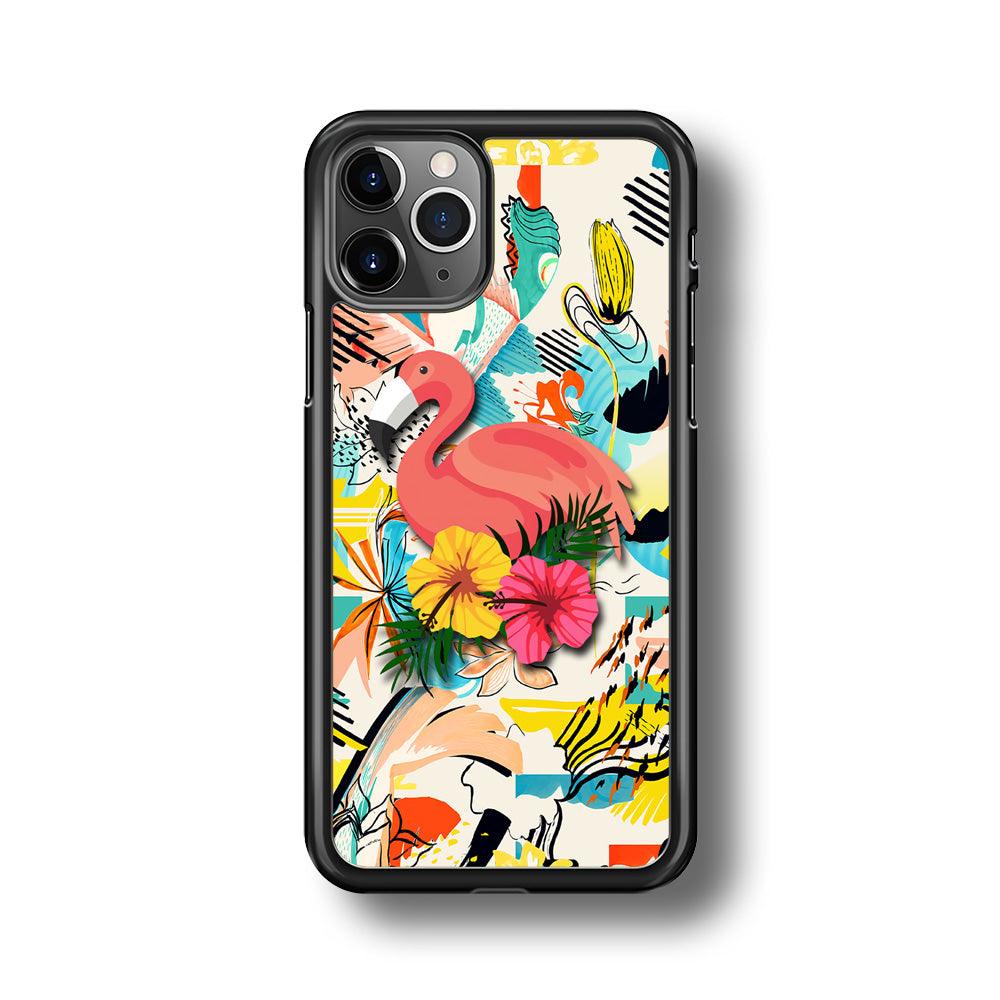 Flamingo Perch on Flower iPhone 11 Pro Case-Rubber Black (2D Case)-Oxvistore